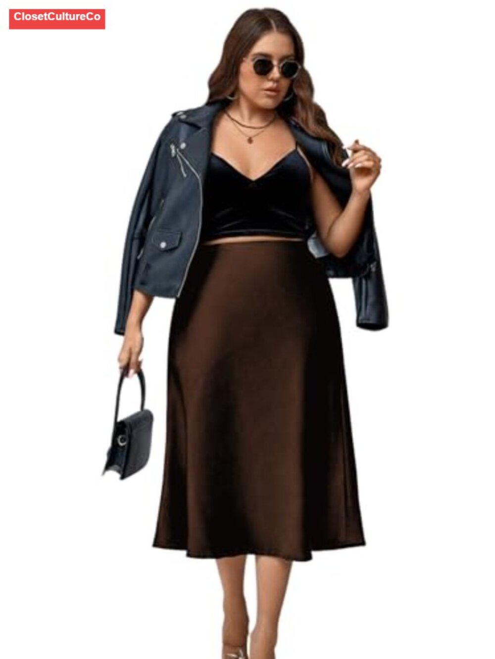 Satin High Waisted A-Line Midi Skirt Plus Size